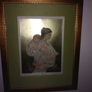 Edna Hibel Stone lithograph on silk.